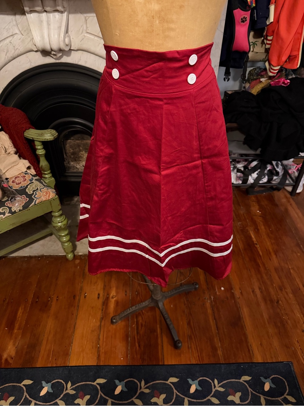 Retro Chic Red A-Line Sailor Skirt with White Trim